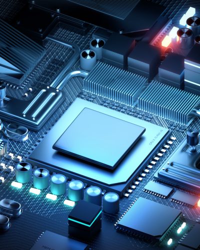 A silicon CPU and microprocessor technology for modern day applications. 3D render illustration.